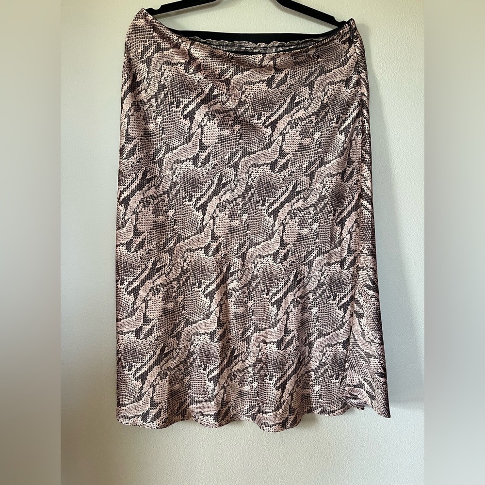 Express Tan and Brown Pencil Midi Skirt